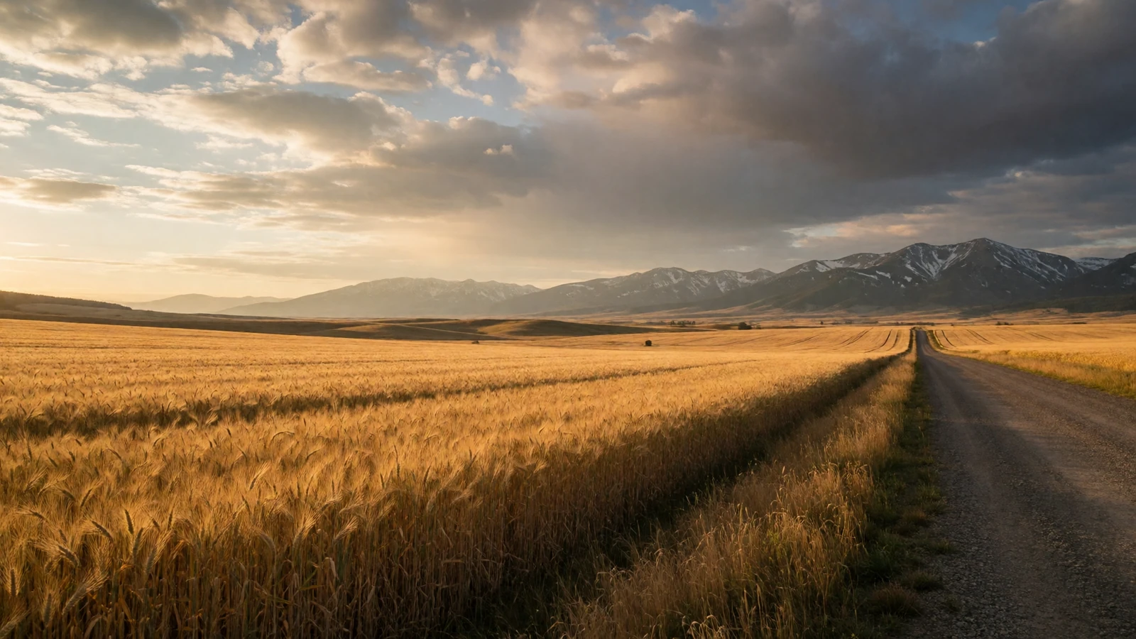 Golden Montana wheat fields under a wide big sky with distant mountains where Treasure State rural dating begins