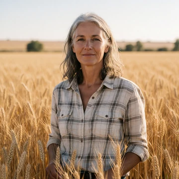 Diane, a 53-year-old Montana woman smiling in her golden wheat field
