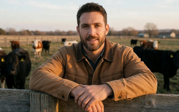 Man rancher leaning on a fence for a rural dating video story