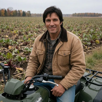 Wade, a 44-year-old Minnesota man on an ATV at the edge of a sugar beet field