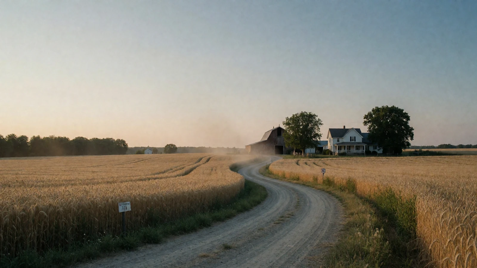 Winding country road through wheat fields at sunset showing the route-style journey of farmers dating