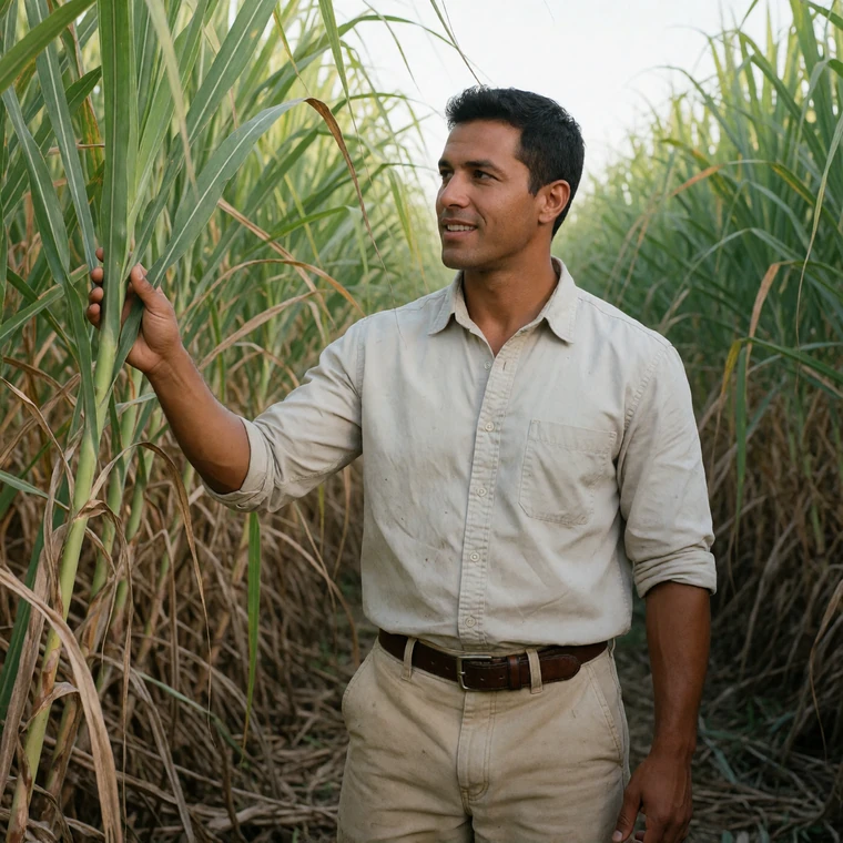 Mateo, a 35-year-old Florida man inspecting sugarcane rows for a local farmers dating profile