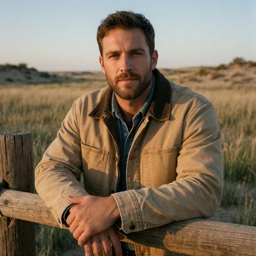 Ryan, a 41-year-old bearded man leaning on a wooden fence in the Nebraska Sandhills